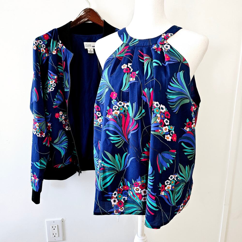 Isani Size L Pleated Neck Tank Top & Size M Matching Full Zippered Crew Neck